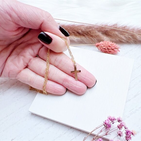 Minimalist Gold Cross Necklace | Handmade in BC - Picture 4 of 4